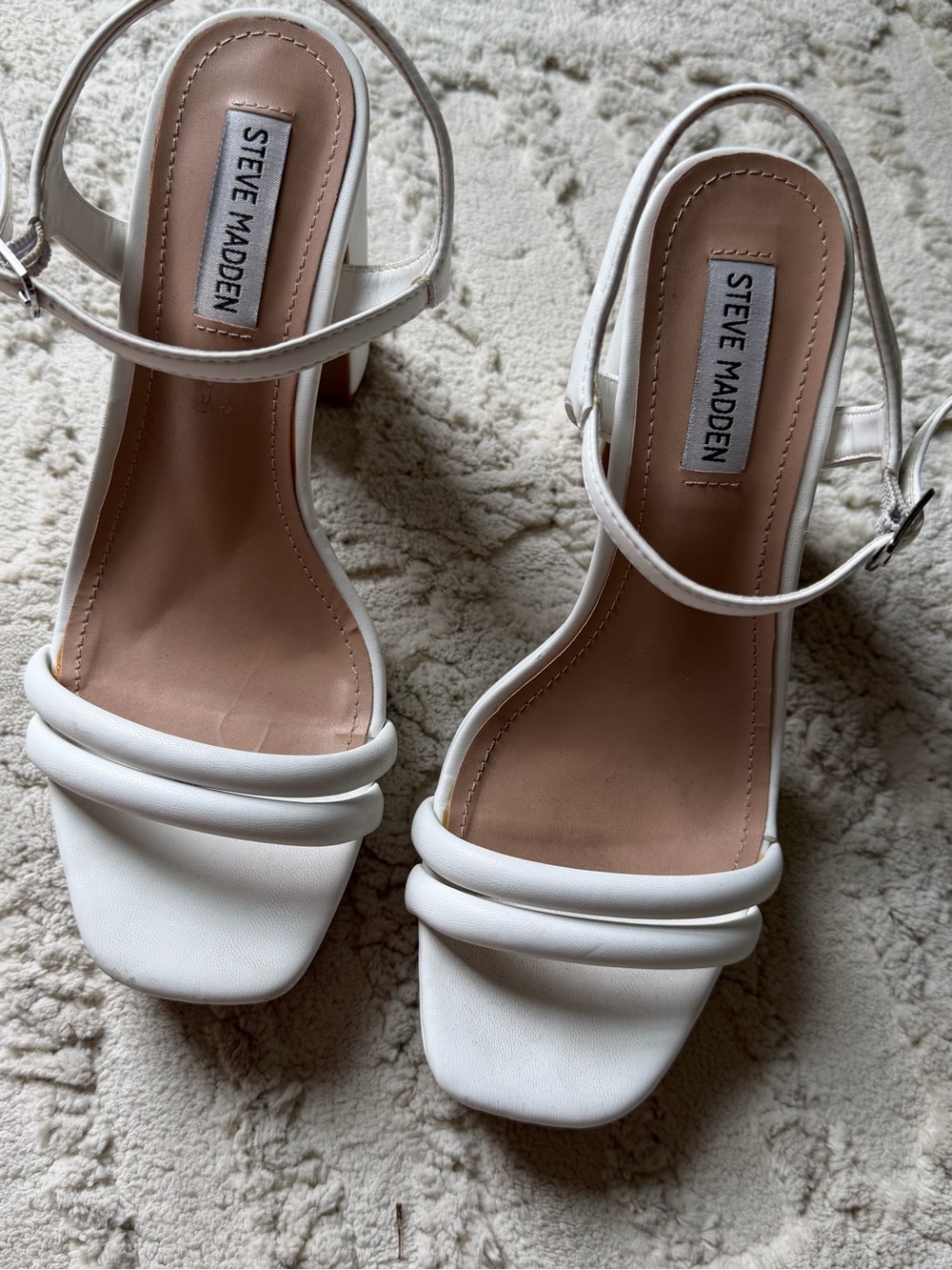 Steve Madden White Strappy Square Toe Block Heel Sandals
